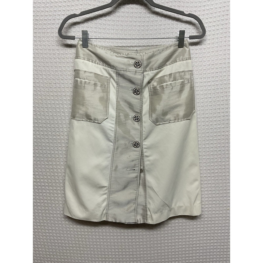 Tory Burch Cotton blend Cream/Ivory/Silver A-line Skirt size 6 Button Front